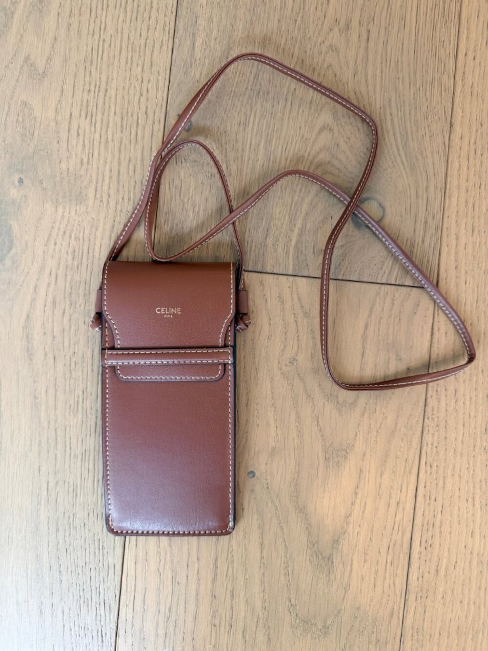 Celine Tan Leather Phone / Sunglasses Pouch Crossbody